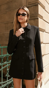 Cheri Long Sleeve Mini Dress - Ink Black