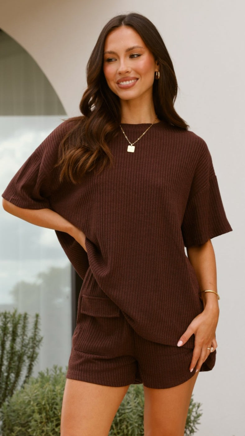 Selma Top and Shorts Set - Chocolate