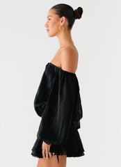 Eira Balloon Sleeve Mini Dress - Black