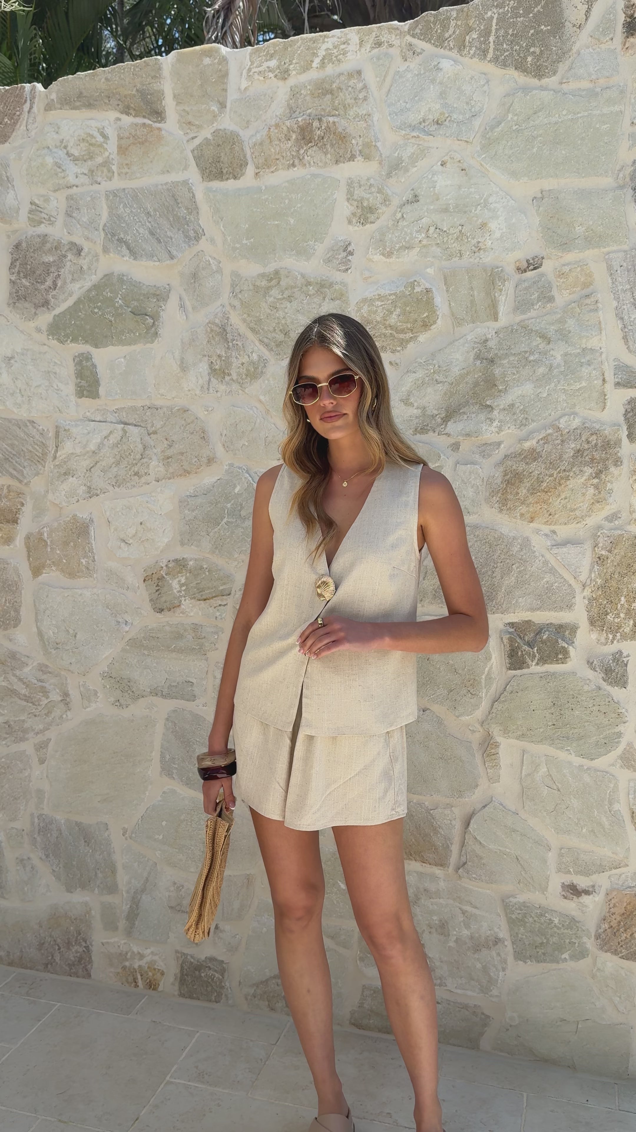 Elle Vest and Shorts Set - Oatmeal