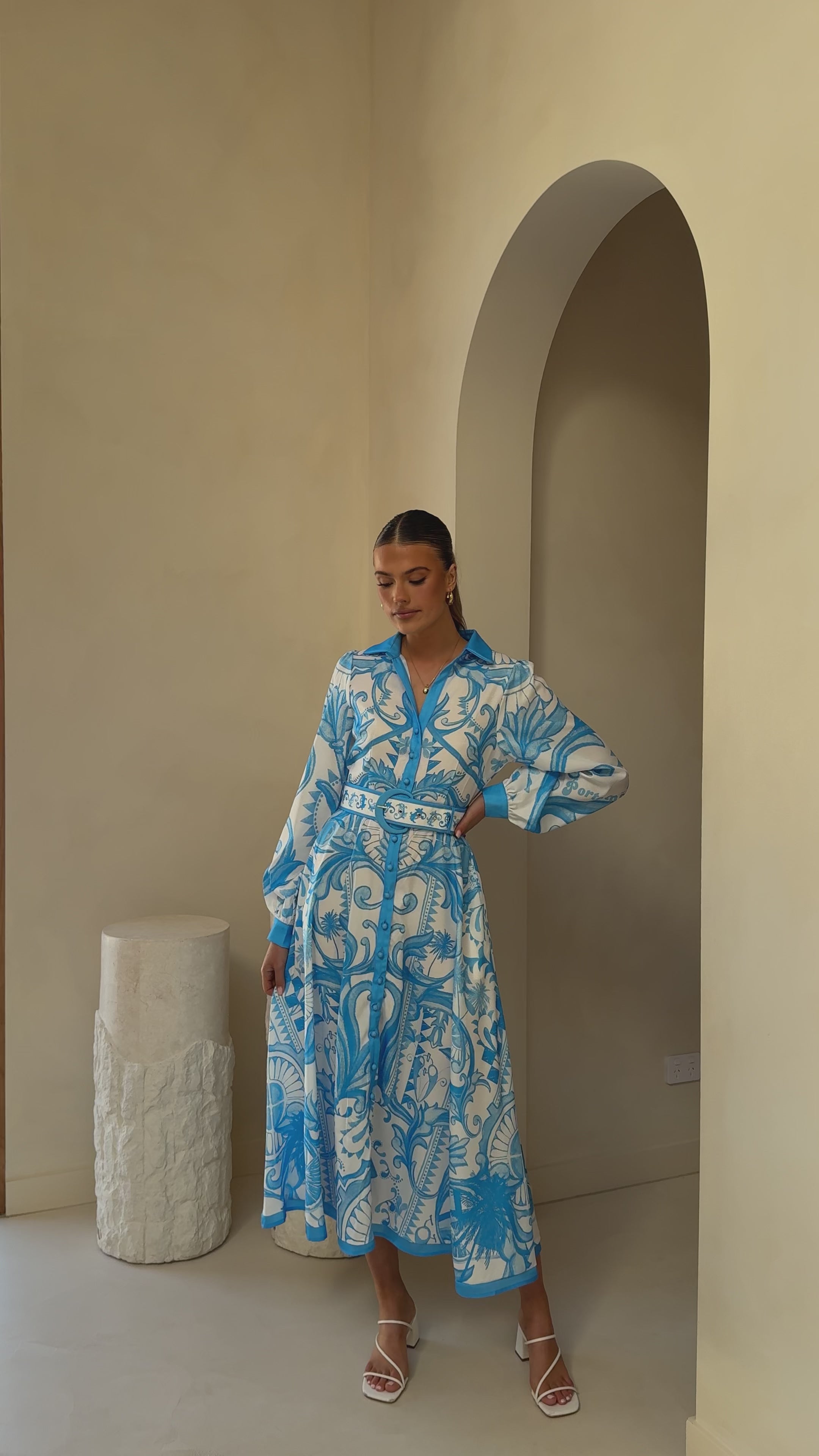 Madeline Long Sleeve Midi Dress - Portofino Azure
