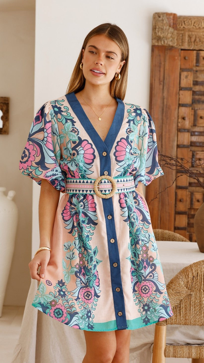 Dali Mini Dress - Island Bloom Pink